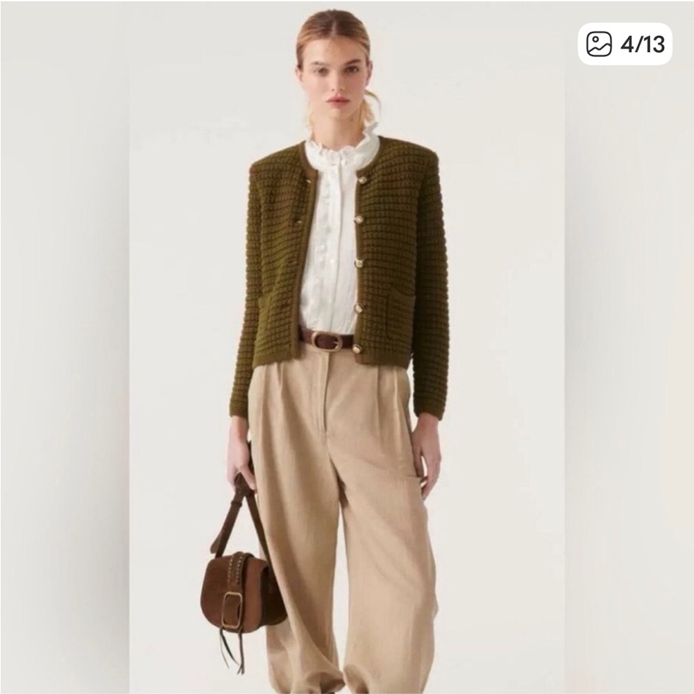 ba&sh kaki Green Knit Cardigan with Buttons - Picture 4 of 8
